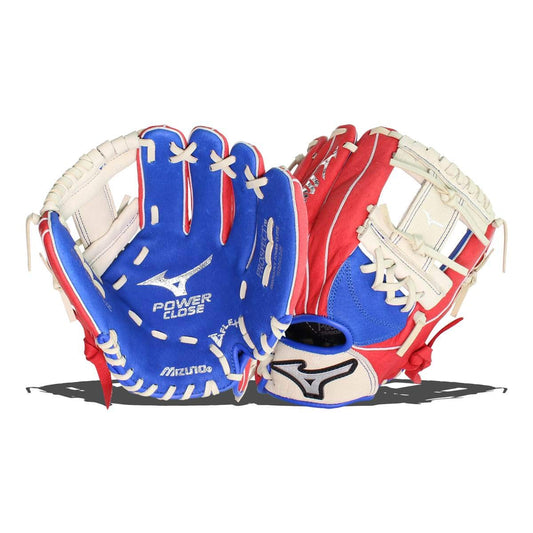 Mizuno unisex-teen GPP1100Y3MEC Prospect Series PowerClose Baseball Gloves, 11", Left Hand, Red/Cream/Royal Deep III Web, 1 Count (Pack of 1)