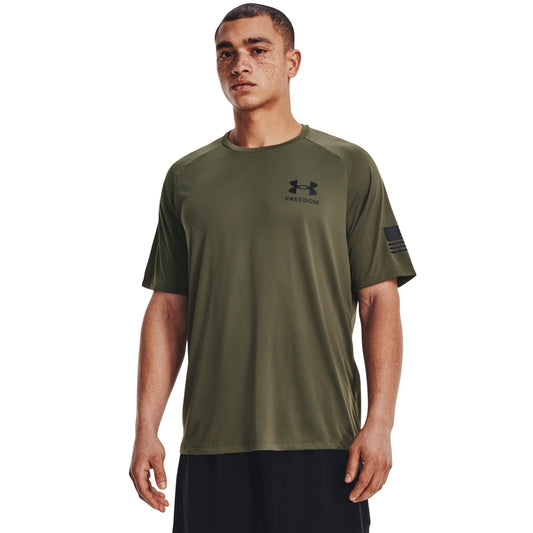 Under Armour Men's Freedom Tech Short Sleeve T-Shirt, (393) Marine OD Green / / Black, Medium