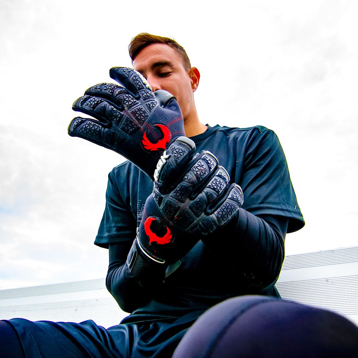 Renegade GK Limited Edition Rogue Quantum Goalie Gloves with Pro-Tek Fingersaves | 4mm Giga Grip & Neoprene | Black & Red Soccer Goalkeeper Gloves (Size 8, Youth-Adult, Negative Cut, Level 4+)