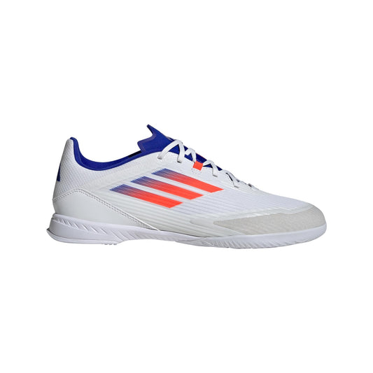 adidas Unisex F50 League Indoor Soccer Cleats Sneaker, White/Solar Red/Lucid Blue, 8 US Men