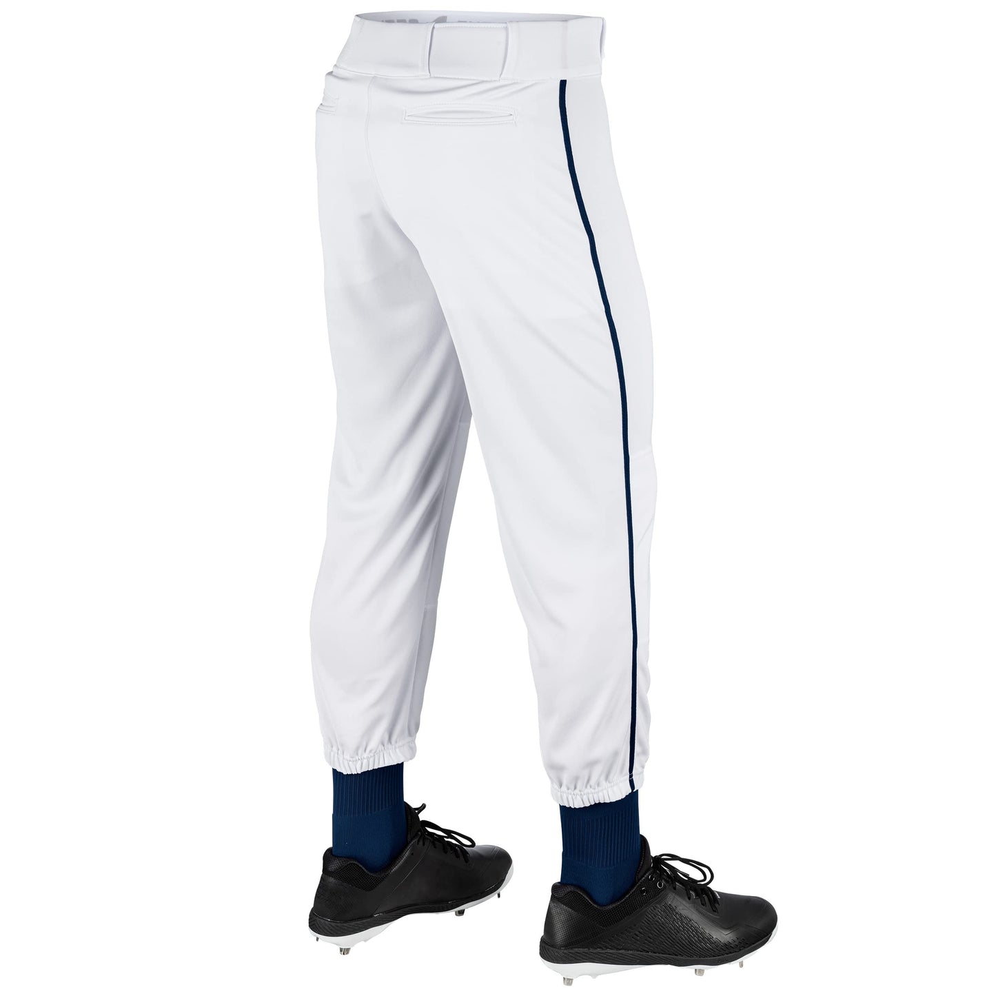 Champro Traditional Fit Triple Crown Classic Baseball Pants with Contrast-Color Braid Piping and Reinforced Sliding Areas, White, Navy Pipe, Large