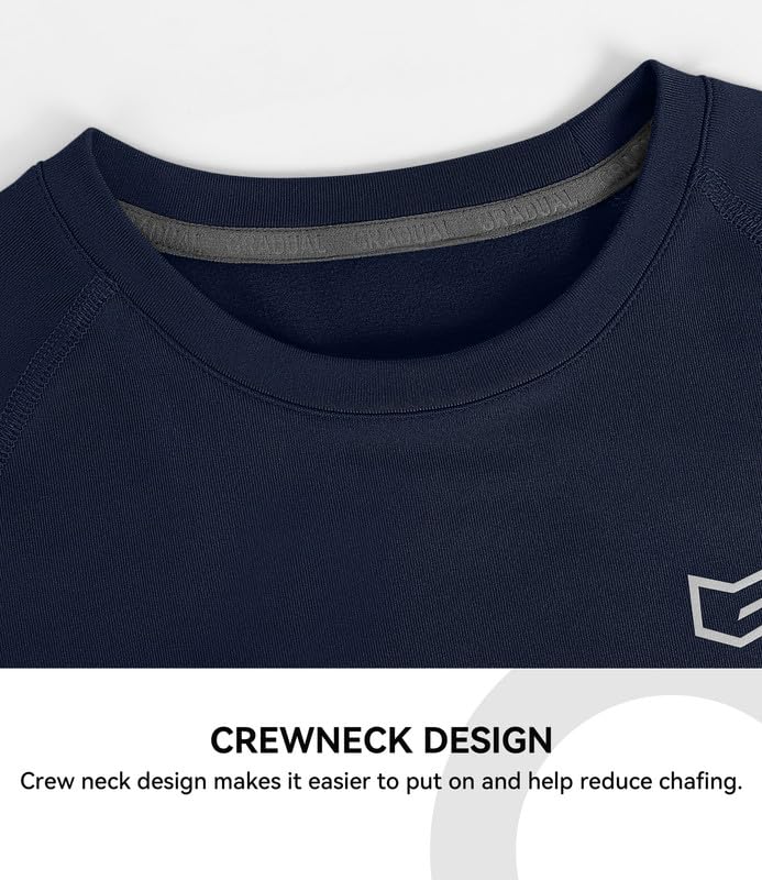 G Gradual Youth Boys Compression Thermal Shirt Long Sleeve Fleece Undershirt for Boy Football Baseball Soccer Base Layer(Navy,M)