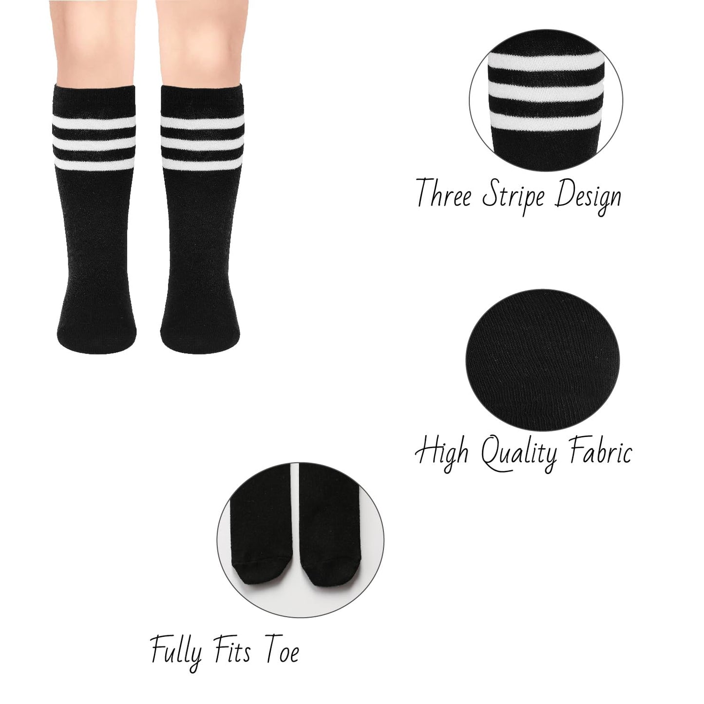 ENBAOHUI Toddler Soccer Socks Kids Tube Socks Girls Boys Knee High Sock Black/White/Blue/A-Grey/A-Black 4-7T