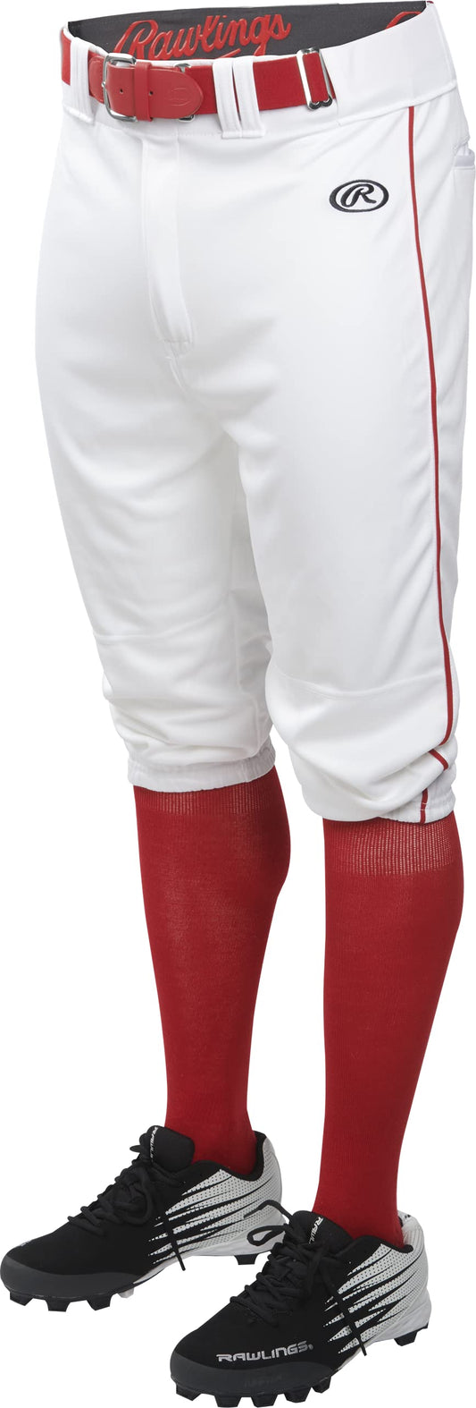 Rawlings | LAUNCH SERIES Knicker Baseball Pants | Adult Medium | White/Red