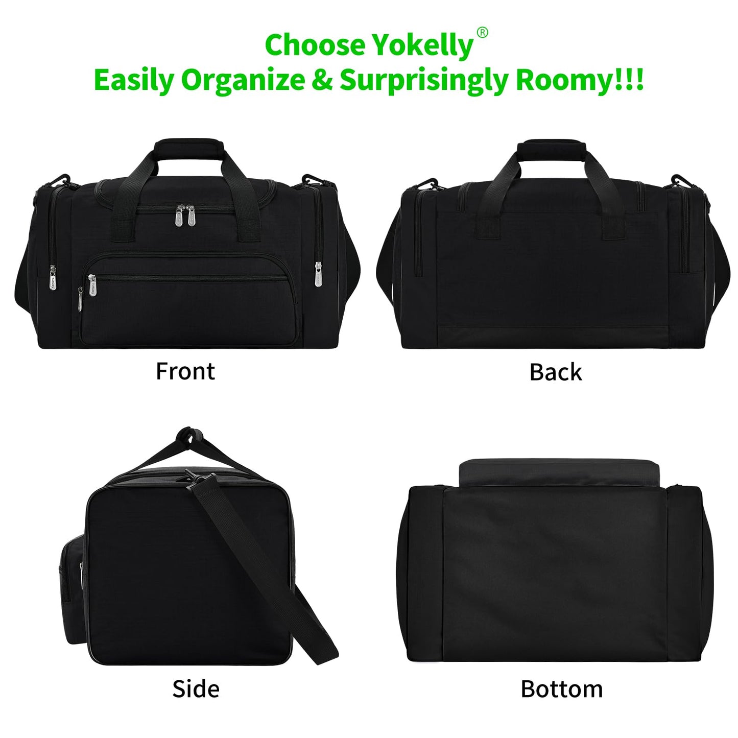YoKelly Sports Duffel Bag 20 inch for Travel Gym - Black