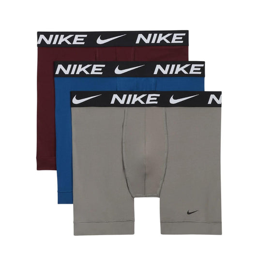Nike Men's Dri-Fit Essential Micro Boxer Brief, 3pk, Dark Stucco/Court Blue/Dk Team Red, L