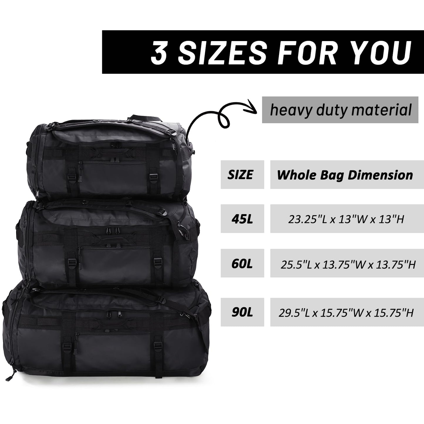 MIER Large Duffel Backpack Sports Gym Bag with Shoe Compartment, Heavy Duty and Water Resistant, Black, 45L