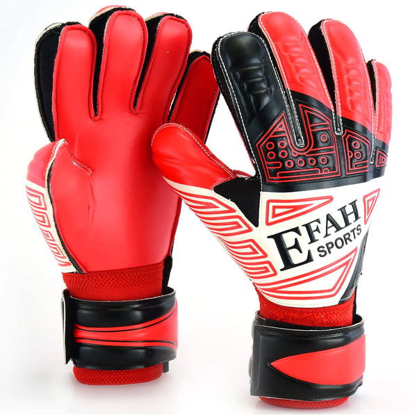 EFAH SPORTS Soccer Goalkeeper Gloves for Kids Boys Children Youth Football Goalie Gloves with Fingersave and Double Wrist Protection Strong Grip Palms (Size 8 suitable for size M-L adult Red)