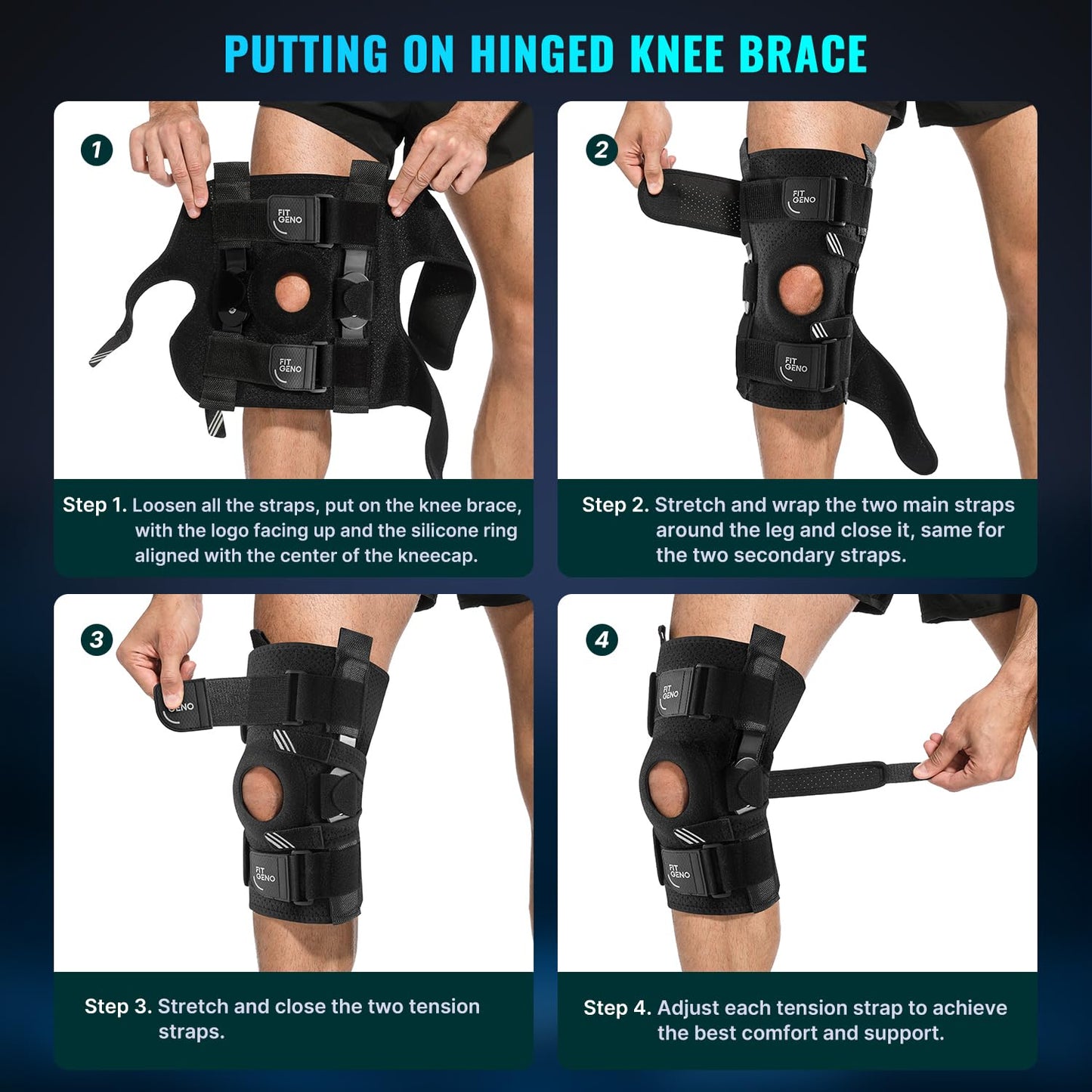 Fit Geno Hinged Knee Brace for Meniscus Tear: Adjustable Knee Support for Knee Pain w/Side Stabilizers & Hinges for Injury or Surgery Recovery - Men and Women FSA or HSA Eligible