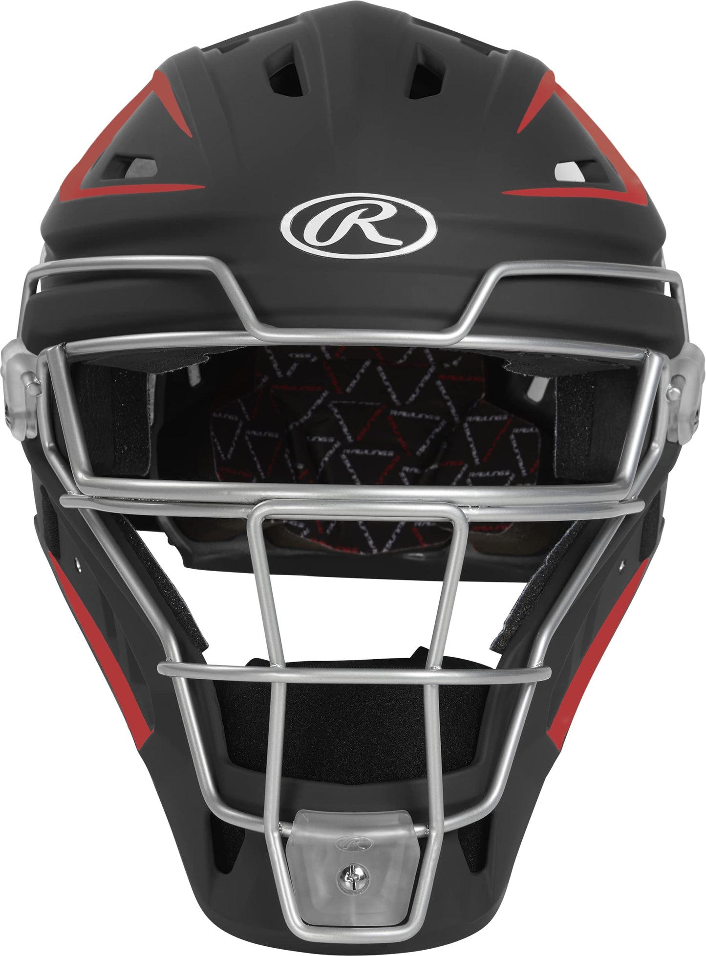 Rawlings | VELO 2.0 Catcher's Helmet | Baseball | Senior (7 1/8" - 7 1/2") | Black/Scarlet