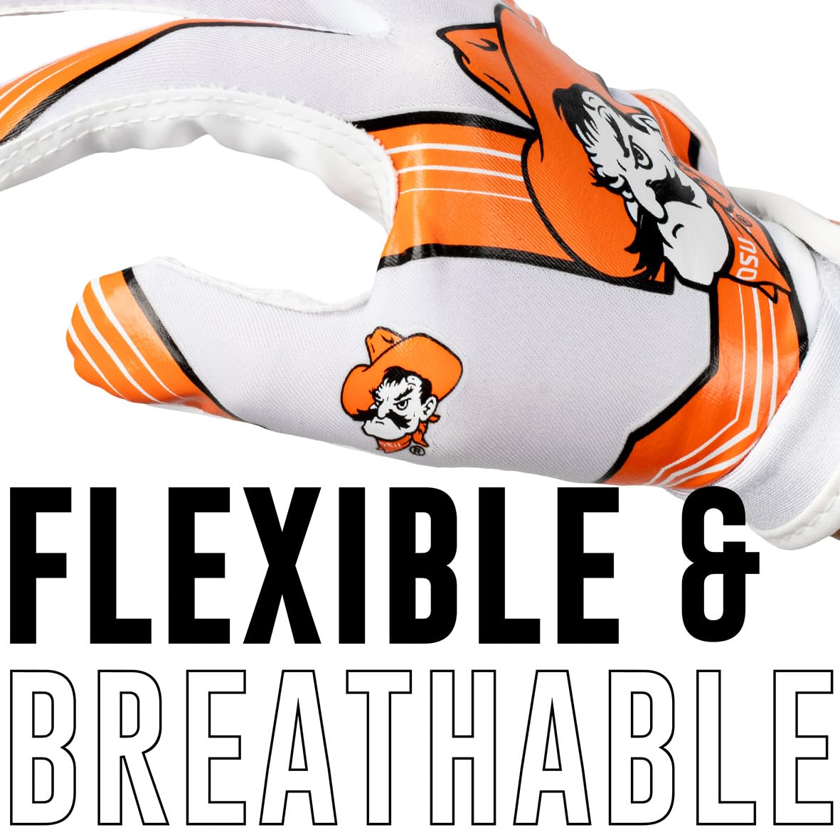 Franklin Sports Oklahoma State Cowboys Kids Football Receiver Gloves - Youth Official NCAA College Team Football Gloves - Silicone Palm - for Kids Ages 7-10 - Youth Small/Extra Small