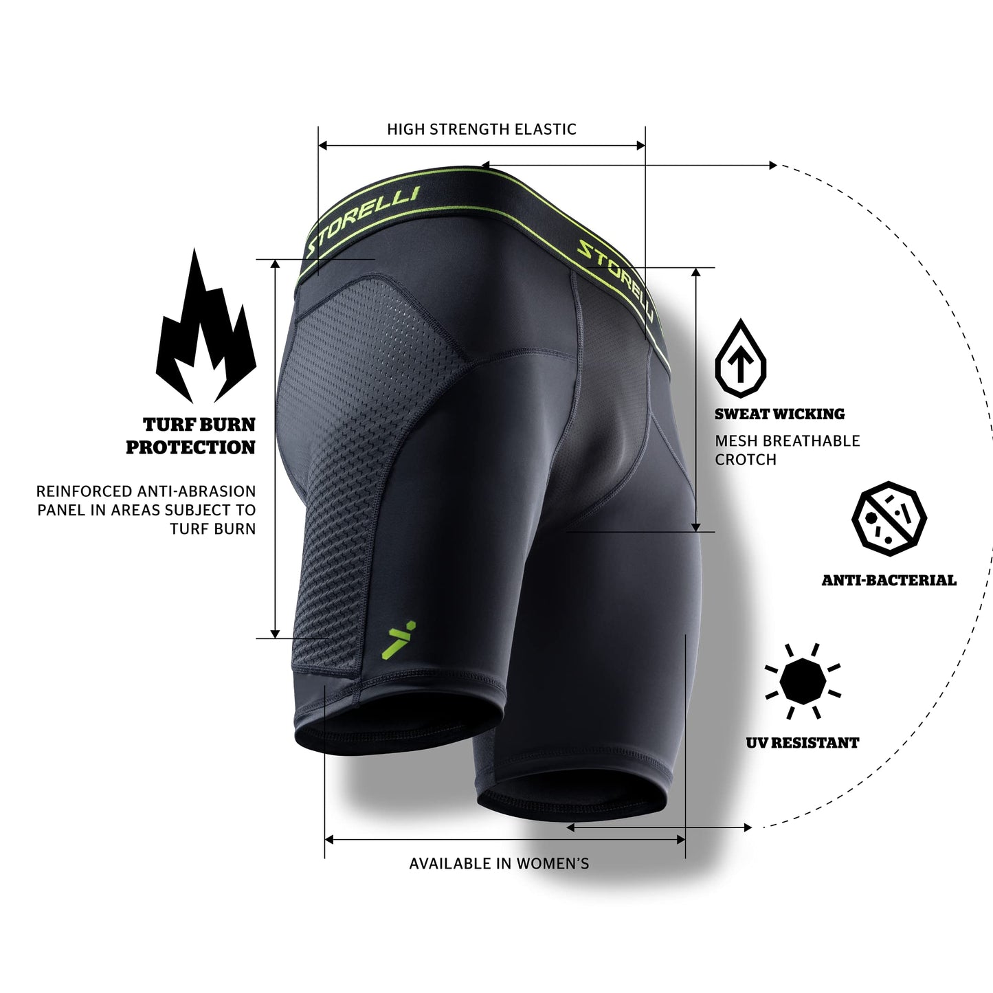 Storelli BodyShield Unisex Turf Burn Sliders | Compression Soccer Sliding Undershorts | Enhanced Lower Body Protection | Black | Extra Large