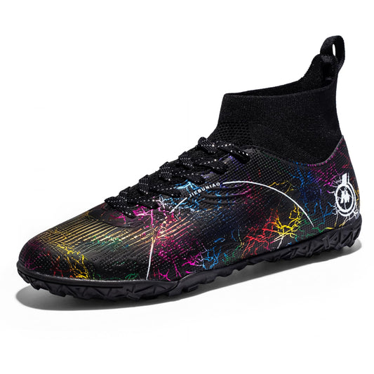 JUNNMRE Mens Womens Soccer Cleats Youth Soccer Shoes Football Shoes High-Top Football Cleats Outdoor/Indoor Athletic Shoes Sneakers BlackTF,7.5 Women/6.5 Men