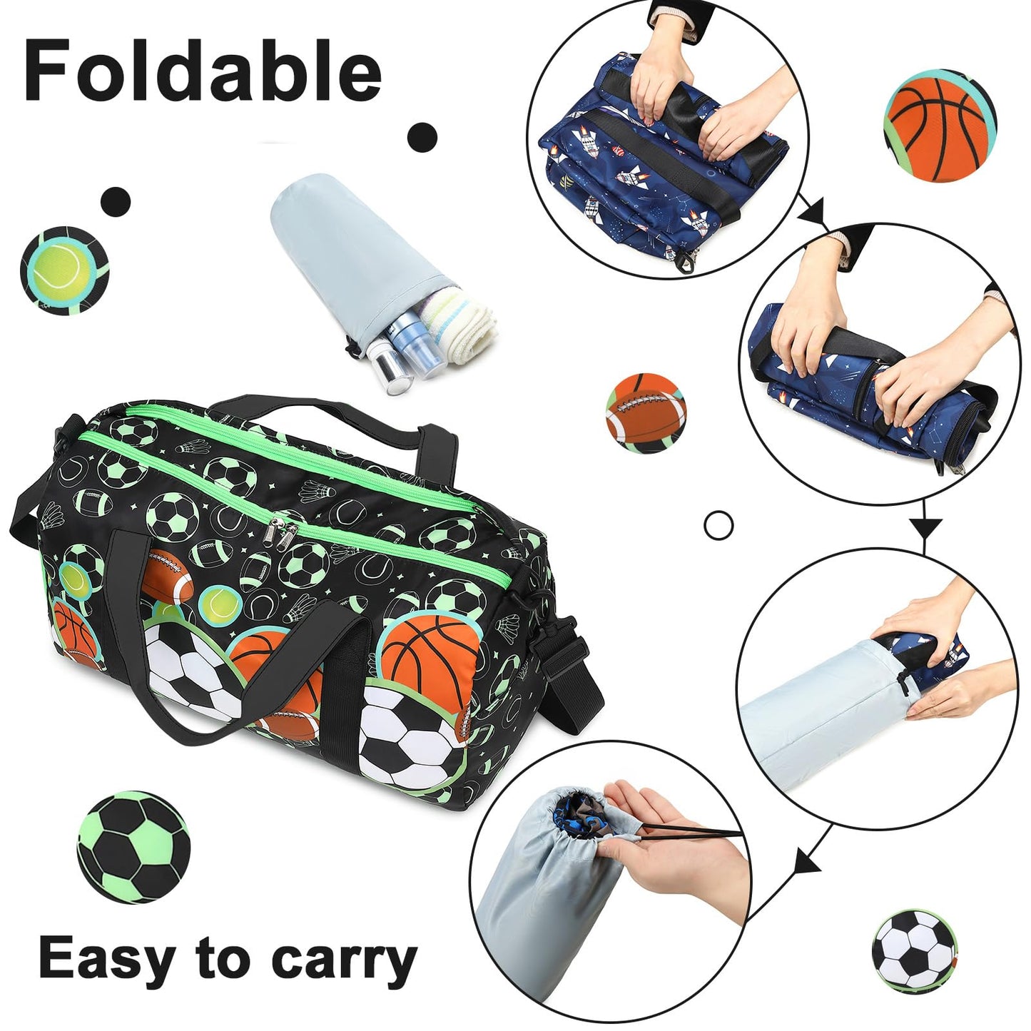 BTOOP Kids Overnight Bag for Boys Small Soccer Sports Gym Bags Duffle Tote With Shoe Compartment Toddler Weekender Sleepover Bags for Travel