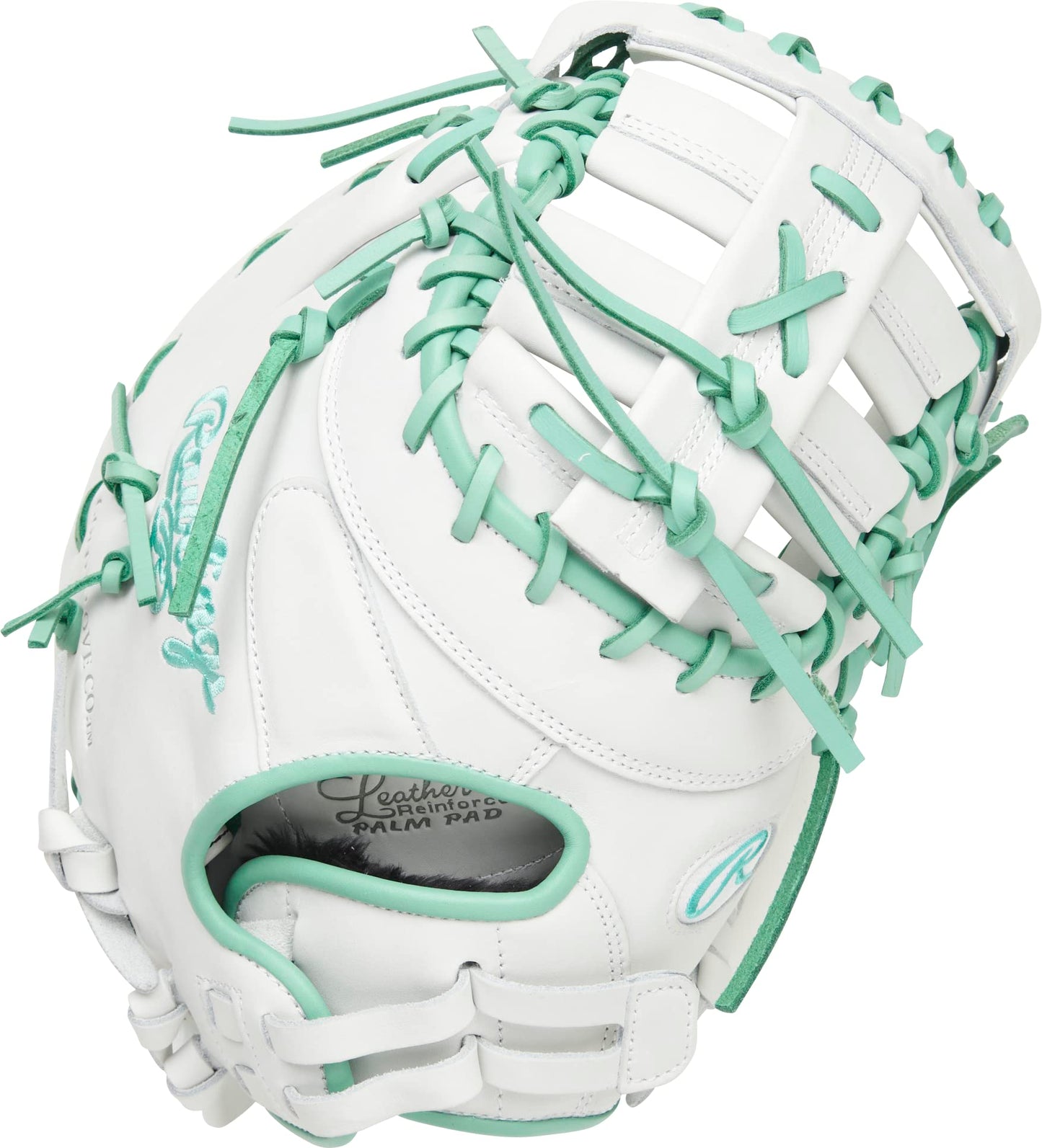 Rawlings | LIERTY ADVANCED Color Series Fastpitch Softball First Base Mitt | Left Hand Throw | 13' Single Post Double Bar Web | White/Mint