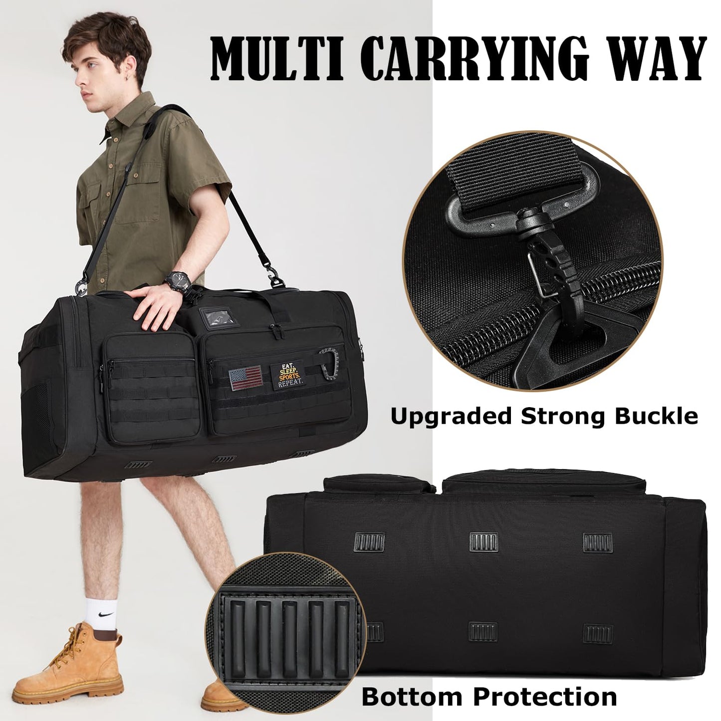130L Extra Large Duffle Bag for Men, Heavy Duty Duffle Bag for Travel, Large Sports Gym Equipment Bag for Hockey Football Baseball Soccer Basketball & Team training, Black