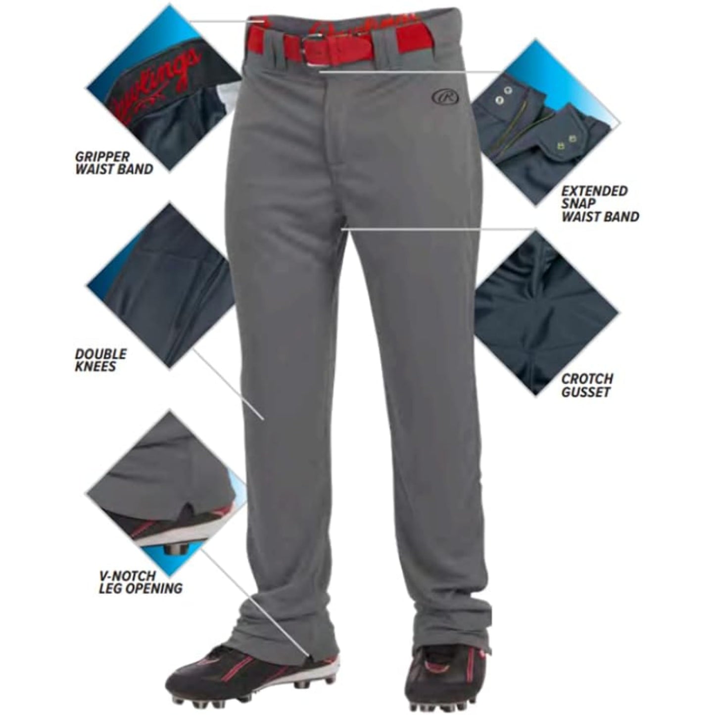 Rawlings | LAUNCH SERIES Full Length Baseball Pants | Adult Large | Graphite