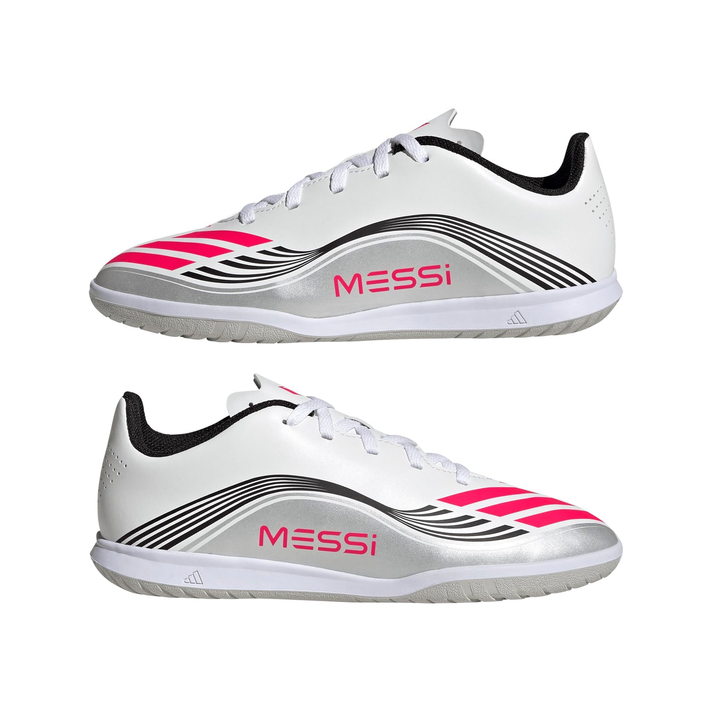 adidas F50 Messi Club Indoor Sneaker, White/Lucid Red/Silver Metallic, 3.5 US Unisex Little Kid