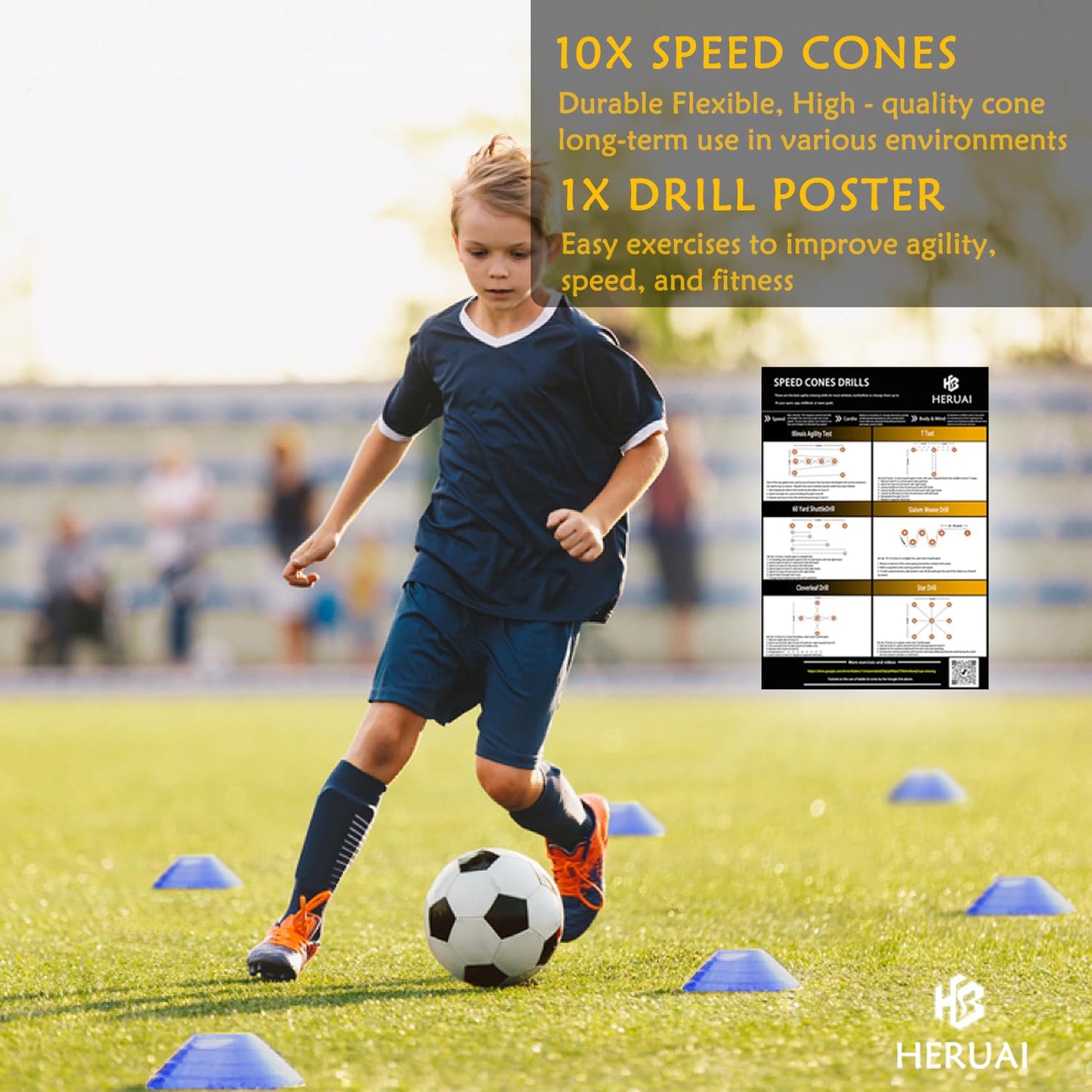 Agility Ladder Speed Training Equipment Set, 20ft Speed Ladder, 4 Hurdles, 10 Speed Cones, Running Parachute, Football Basketball Soccer Training Equipment for Kids Youth Adults - Enhance Speed