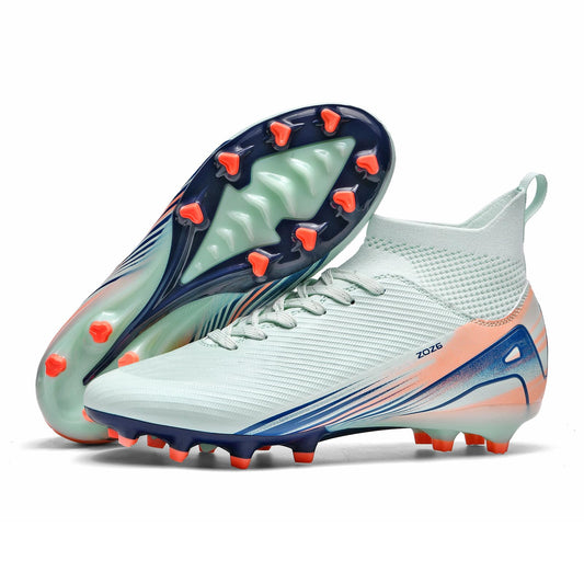 Kikaluo Men's High Top Soccer Shoes AG Long Spikes Men's and Women's High-Top Students Game Sports Training Soccer Cleats Shoes Light Green EU 43