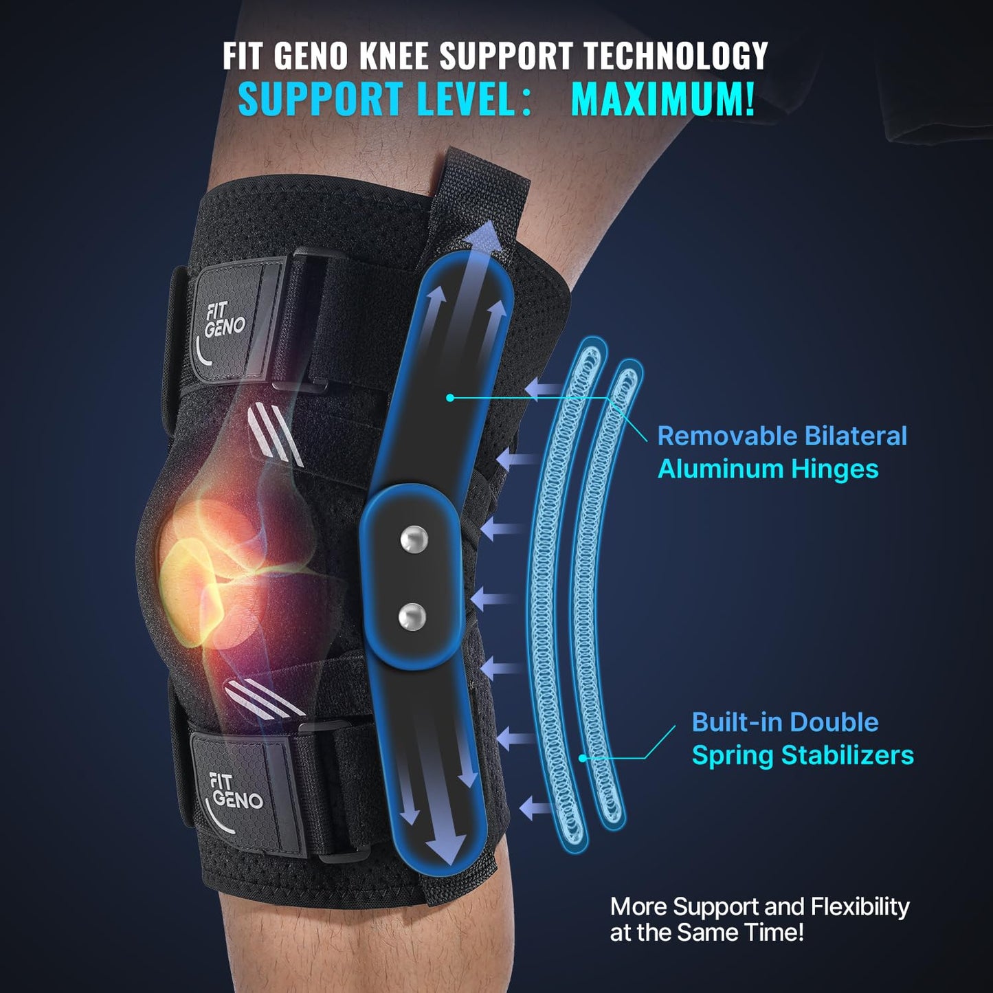 Fit Geno Hinged Knee Brace for Meniscus Tear: Adjustable Knee Support for Knee Pain w/Side Stabilizers & Hinges for Injury or Surgery Recovery - Men and Women FSA or HSA Eligible