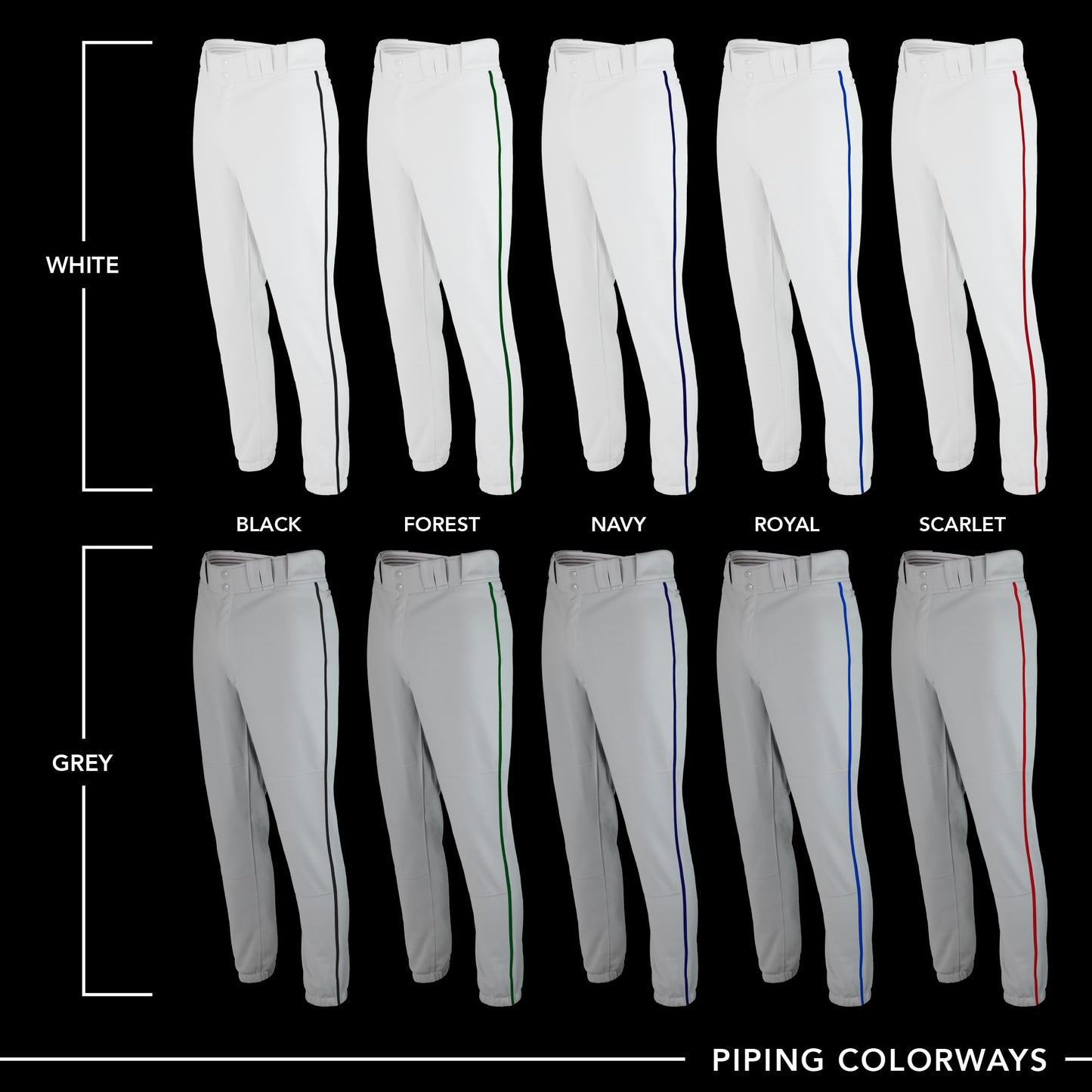 SSK Showcase Collection Flex Bottom Adult Baseball Pants | Adult Sizes Solid & Piped (US, Alpha, X-Large, Regular, Regular, White/Forest)