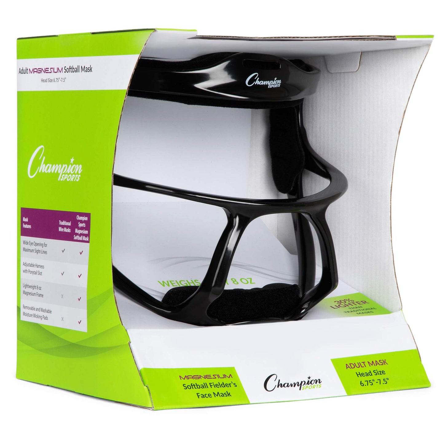 Champion Sports Magnesium Softball Face Mask - Lightweight Masks for Adults - Durable Head Guards - Premium Sports Accessories for Indoors and Outdoors - White