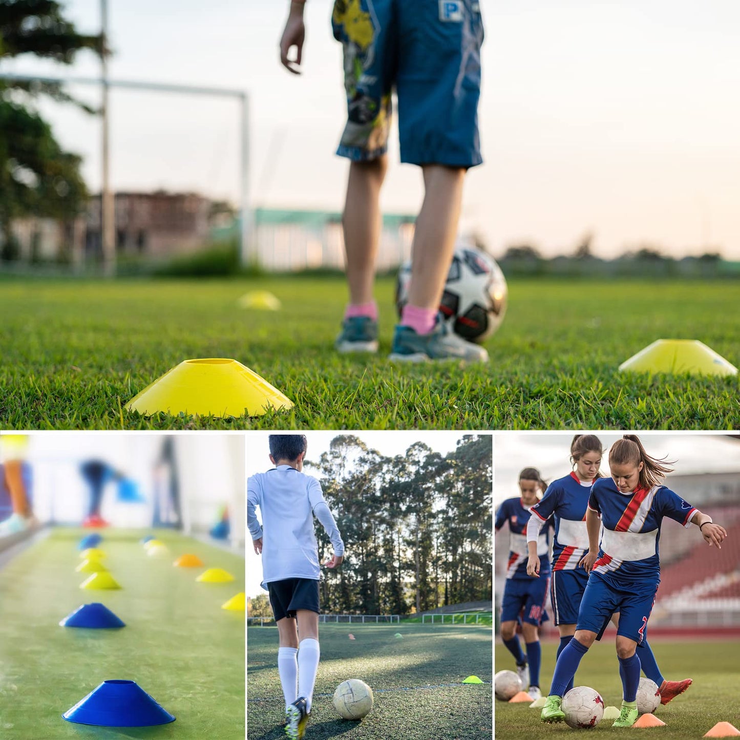 FGBNM 25/50/100/200 Pack Disc Cones, Agility Soccer Cones with Carry Bag and Holder, Soccer Cones for Sports Training, Football, Soccer, Basketball, Coaching, Practice Equipment, 5 Color (25 Pack)