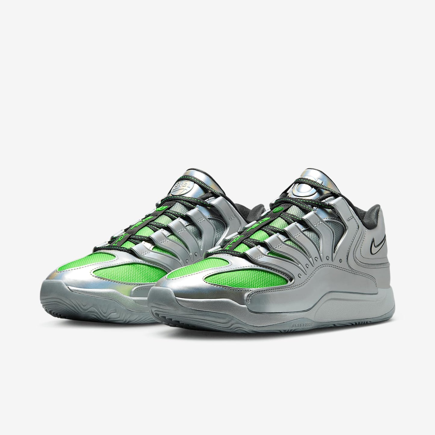 KD18 EYBL Rocket Power Basketball Shoes (IF2519-001, Metallic Silver/Green Strike/Dusty Sage/Dark Smoke Grey) Size 8