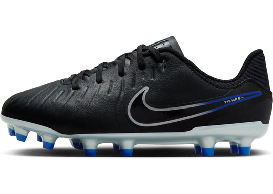 Nike Jr. Tiempo Legend 10 Academy Little/Big Kids' Multi-Ground Low-Top Soccer Cleats (DV4348-040, Black/Chrome-Hyper Royal) Size 5.5
