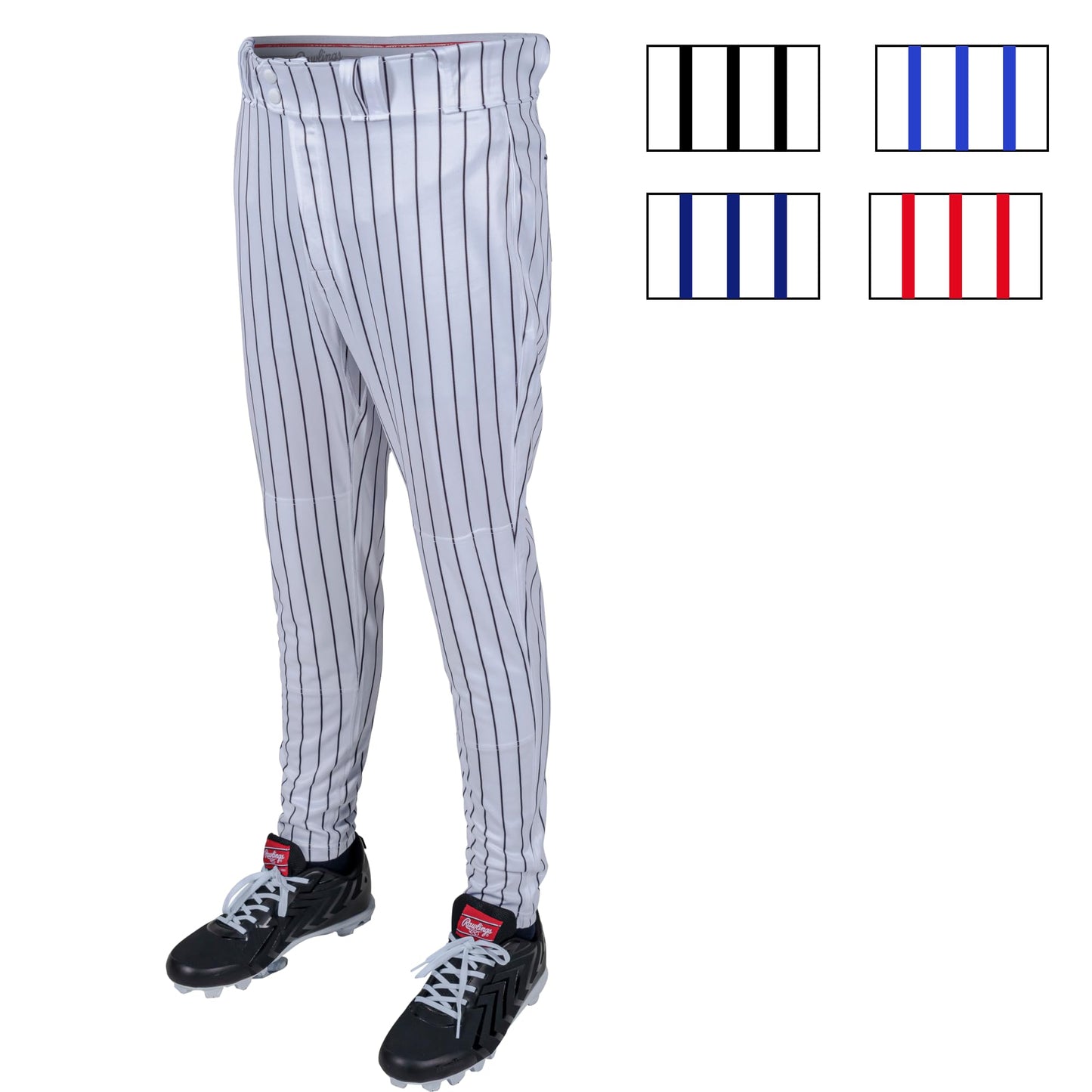 Rawlings Men's PRO 150 Series Pinstripe Baseball Pant | Jogger Fit | Adult Sizes | Multiple Colors, White/Black, Large