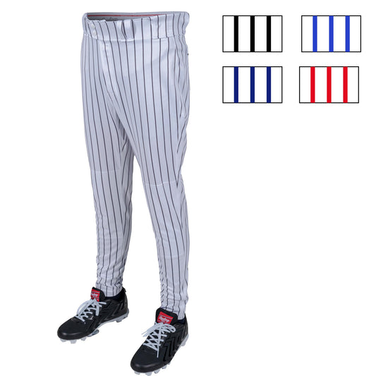 Rawlings Men's PRO 150 Series Pinstripe Baseball Pant | Jogger Fit | Adult Sizes | Multiple Colors, White/Black, Large