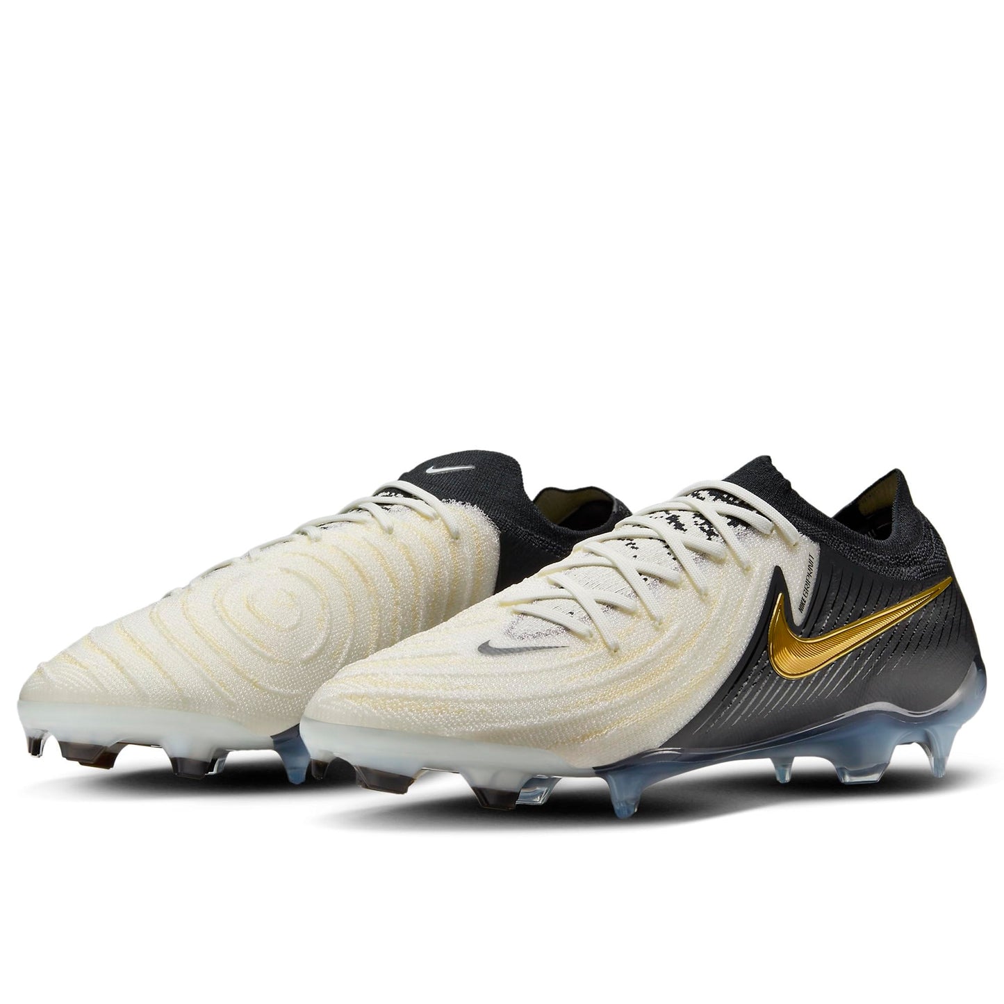 Nike Phantom GX 2 Elite FG Low-Top Soccer Cleats (FJ2559-100, WHITE/BLACK-MTLC GOLD COIN) Size 4.5