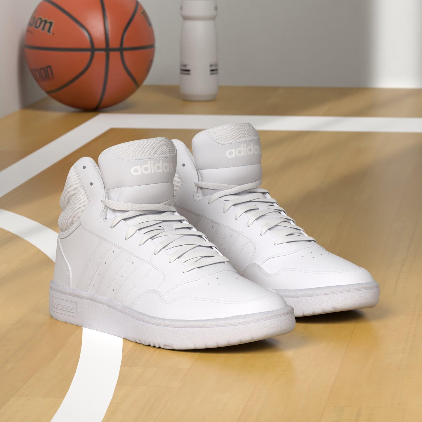adidas Women's Hoops 3.0 Mid Top Basketball Shoe, White/White/Dash Grey, 7