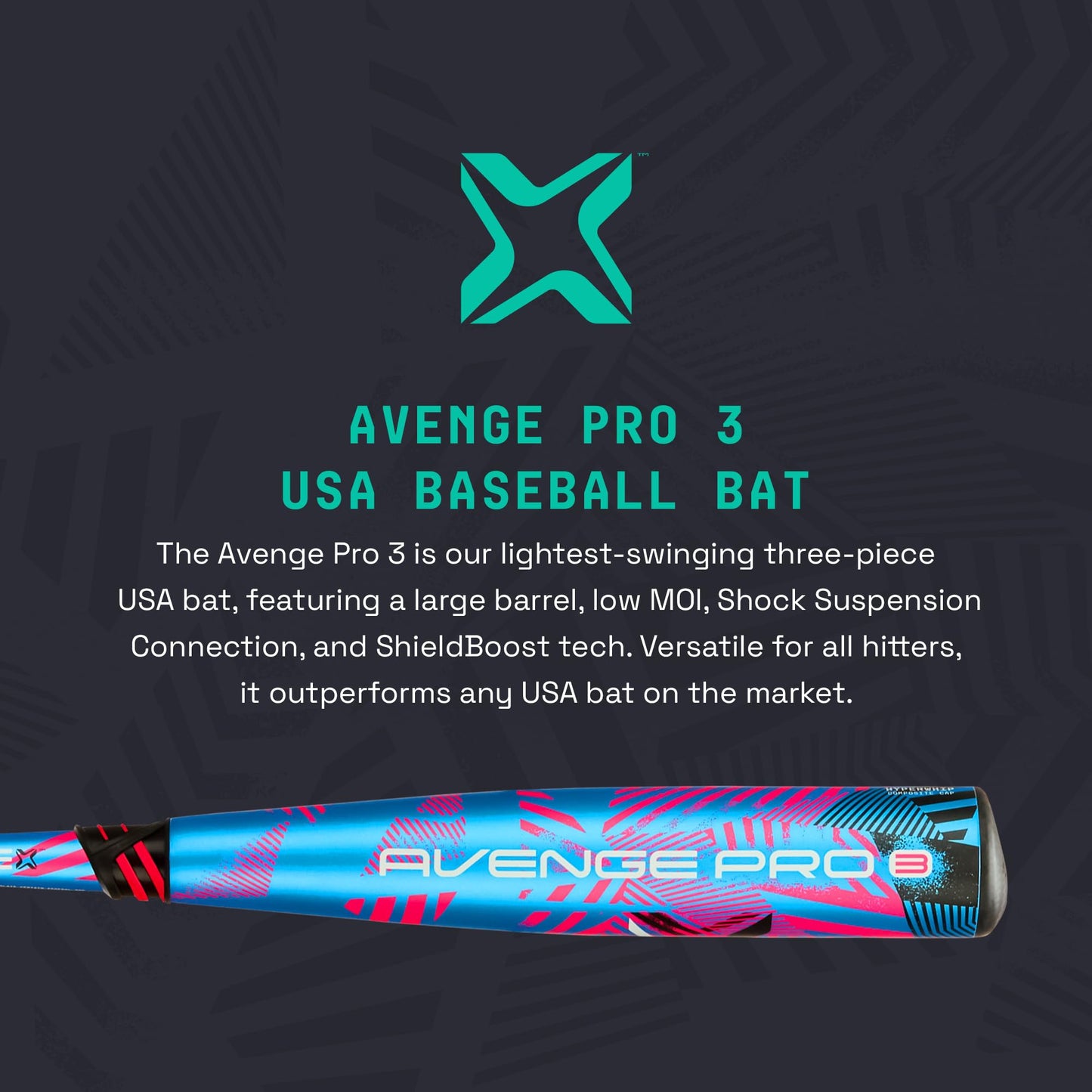 Axe Avenge Pro 3 Composite USA Baseball Bat | Drop -10 | 3-Piece Hybrid | 2 5/8" Barrel | Standard Axe Handle | Light Swinging Large Barrel for Youth Players | Blue/Pink (30")