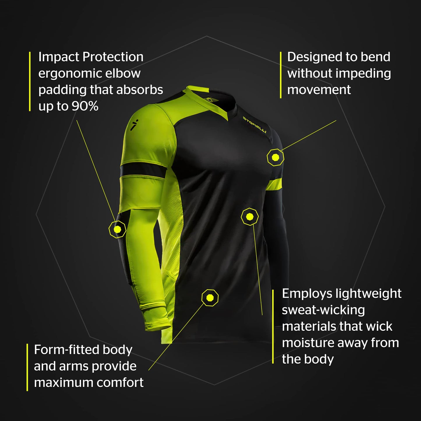 Storelli ExoShield Gladiator Goalkeeper Jersey, High-Impact Protection, Sweat-Wicking, Breathable Athletic Shirt for Soccer & Heavy-Duty Sports, Strike/Black, Youth Extra Large
