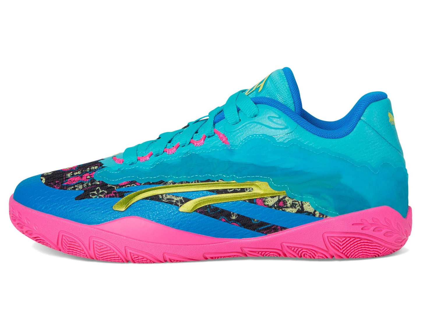 PUMA Women's Stewie 3 Basketball Shoes Sneaker, Bright Aqua/Fluro Pink PES Black, 9