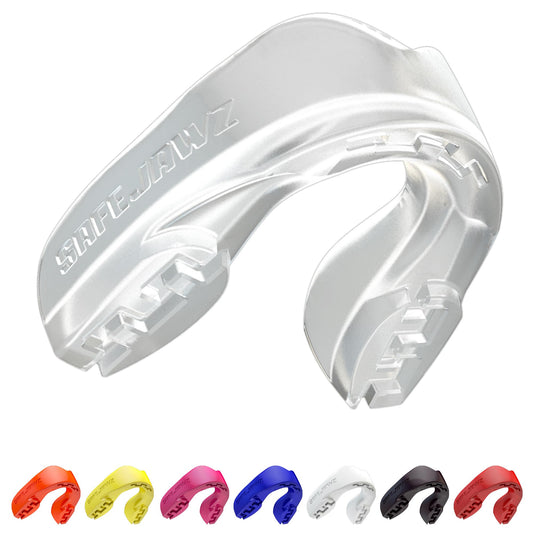 SAFEJAWZ Sports Mouthguard Slim Fit, Adult and Junior Mouth Guard with Case for Boxing, Basketball, Lacrosse, Football, MMA, Martial Arts, Hockey and All Contact Sports (Adult 12+ Years, Clear)