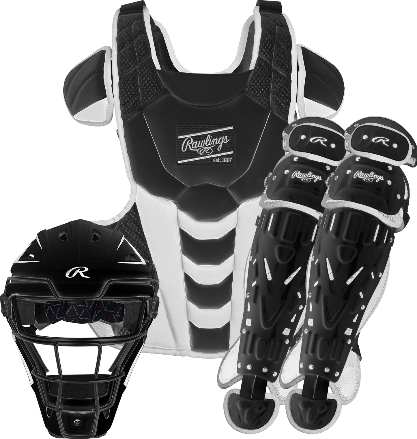 Rawlings | Velo Fastpitch Softball Catcher's Set | NOCSAE Certified | Youth Ages 12 & Under | Black/White