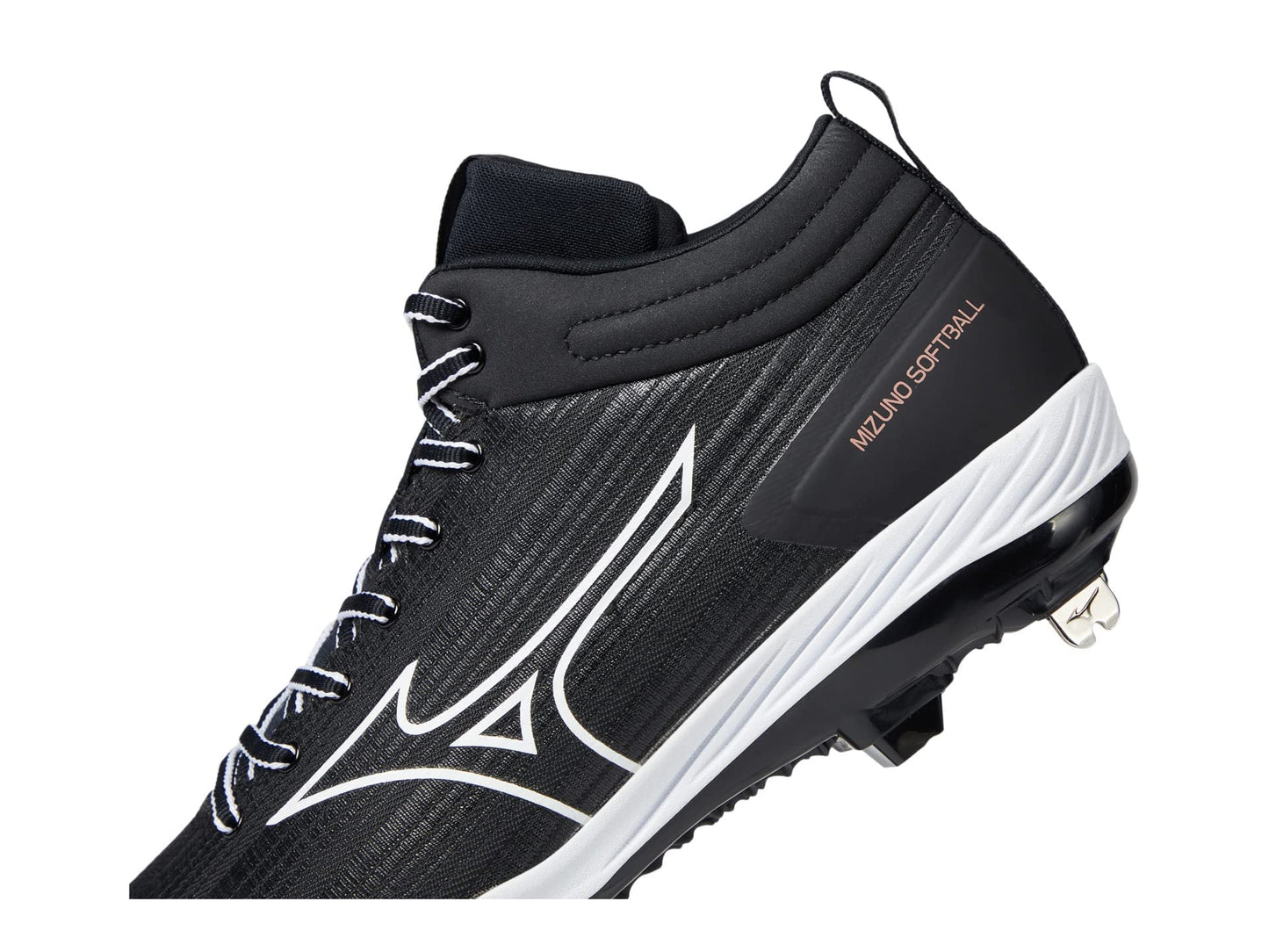 Mizuno Women's Sweep 6 Mid Softball Shoe, Black-White, 9