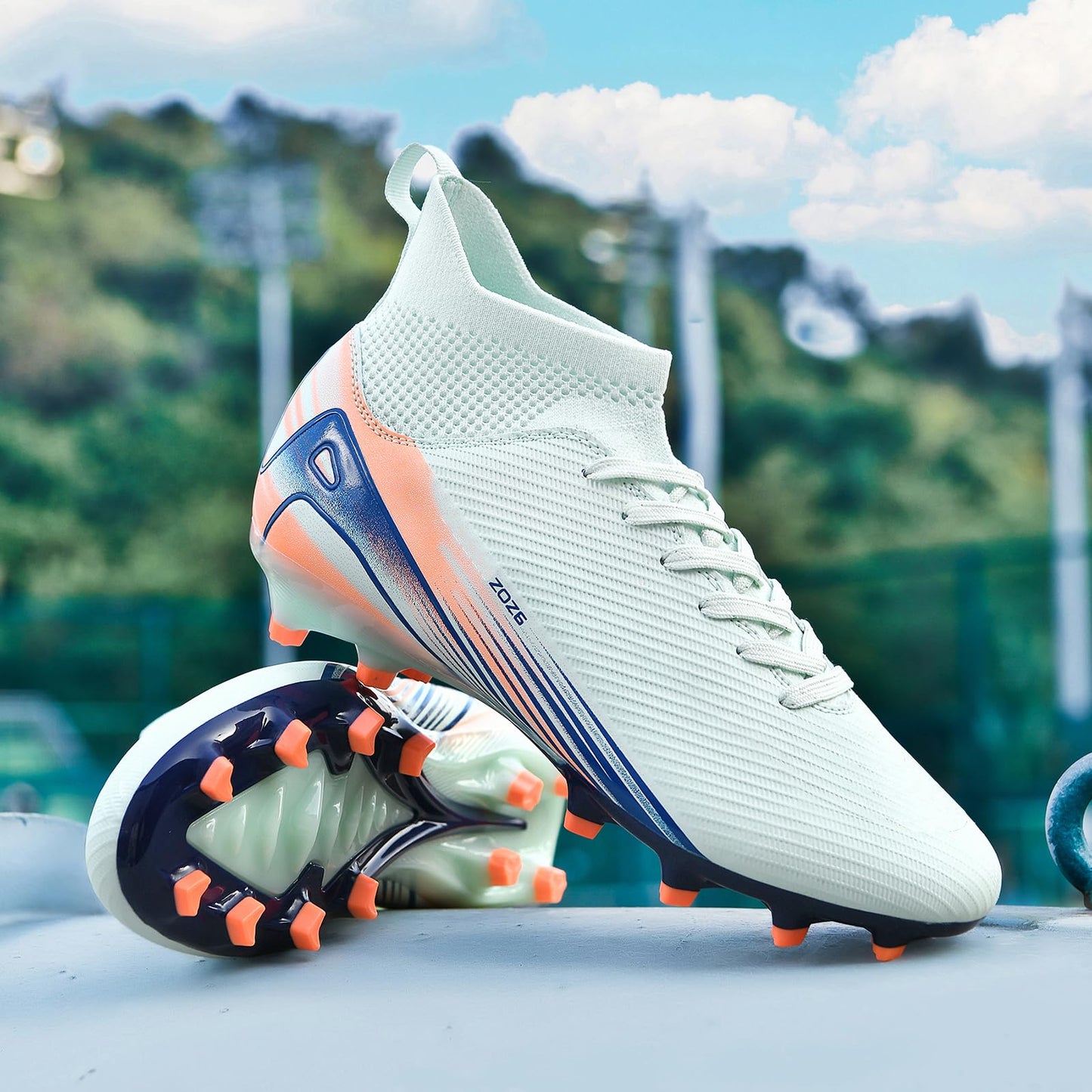 Kikaluo Men's High Top Soccer Shoes AG Long Spikes Men's and Women's High-Top Students Game Sports Training Soccer Cleats Shoes Light Green EU 43