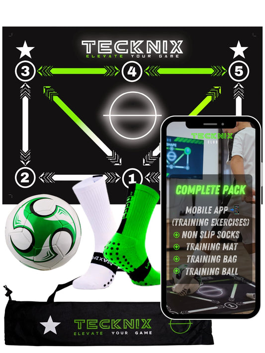 TECKNIX Soccer Training mat with app - Soccer Dribble Trainer for Kids- Soccer Skills Training Equipment - Indoor Soccer Training Game - Ideal Gift Set with Non-Slip Socks and Ball.