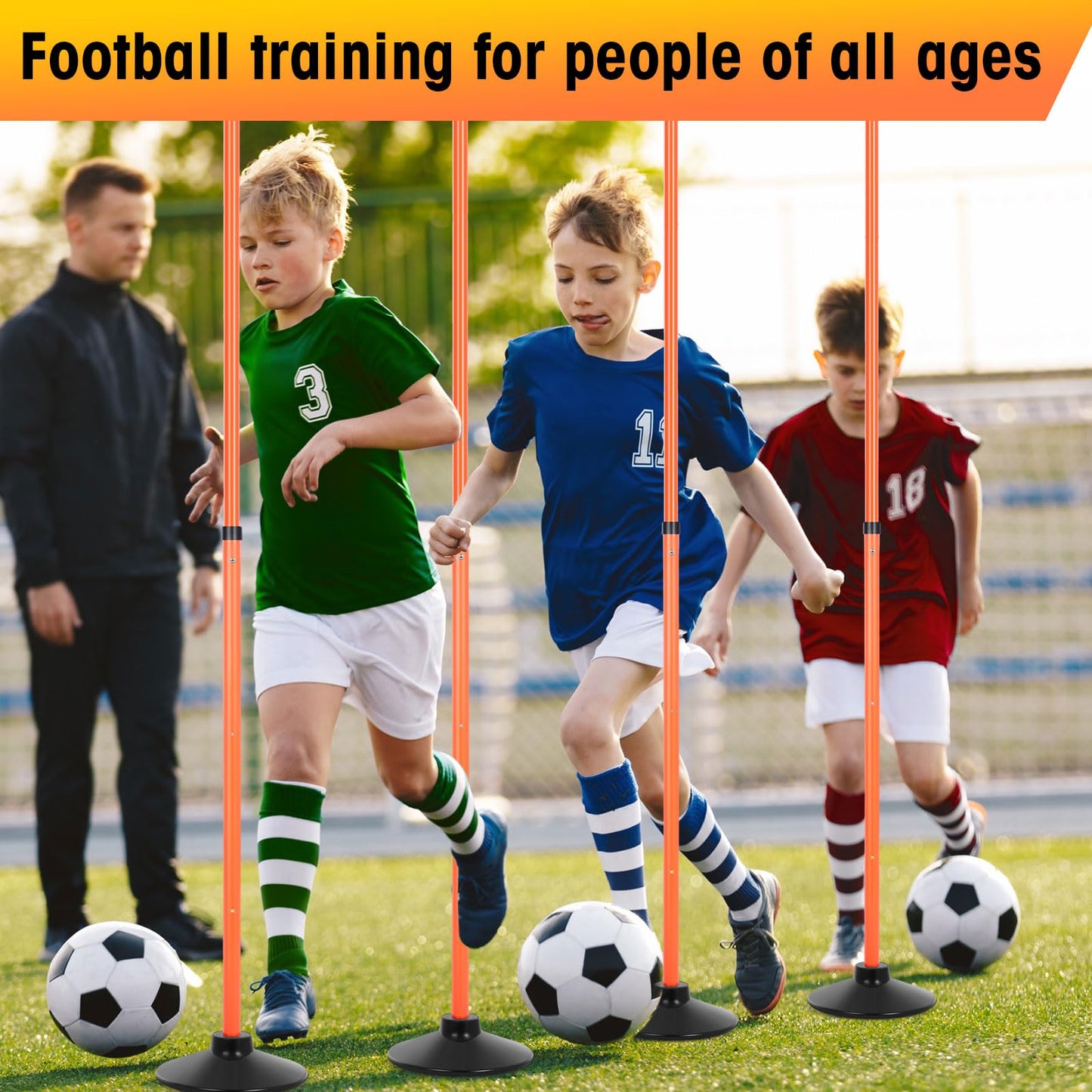 Sonwyoung 8 Pcs Soccer Agility Poles Detachable Sports Training Speed Slalom Poles with Rubber Base Coaching Sticks for Soccer Drills and Training(Orange)