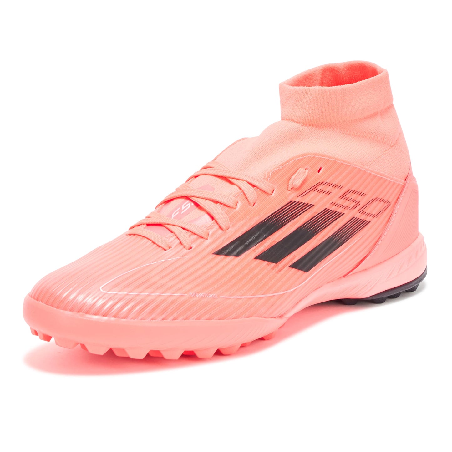 adidas Women's F50 League Mid Top Turf Sneaker, Turbo/Aurora Black/Platin Metallic, 7