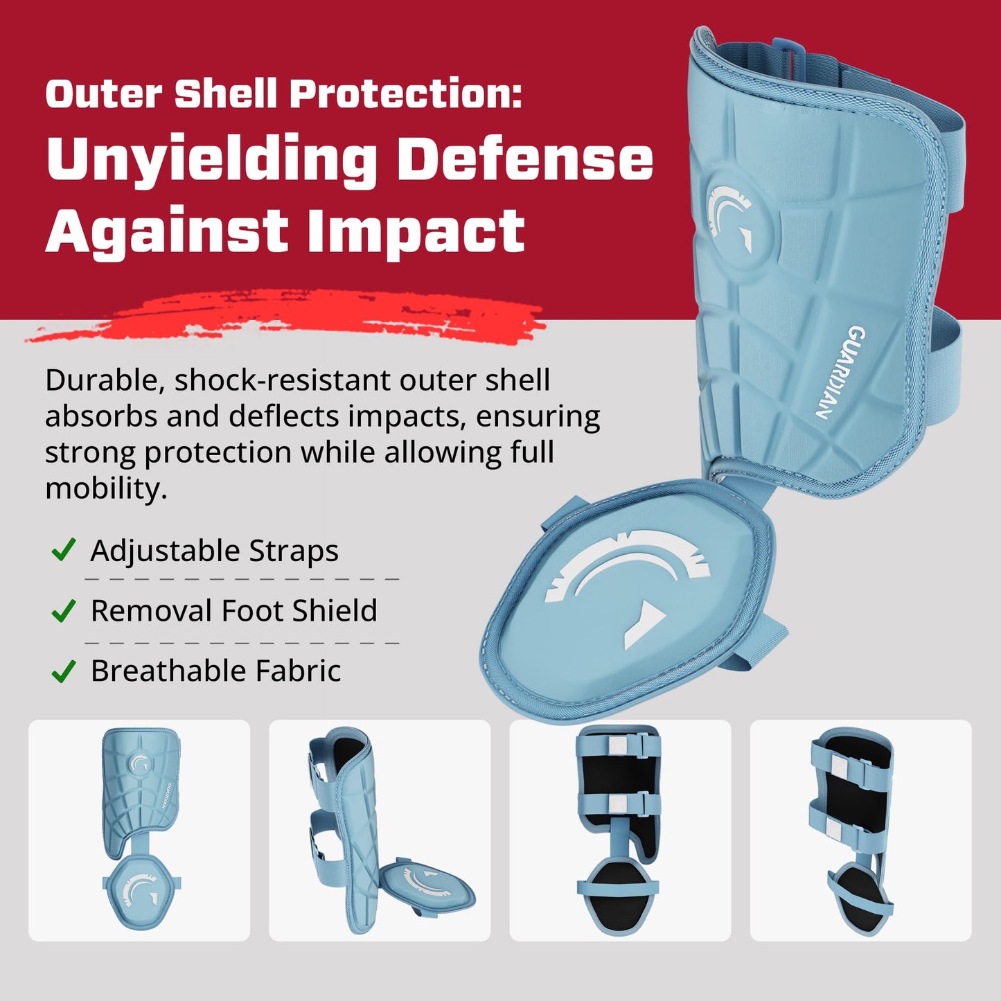 Guardian Youth Elbow Guard & Leg Guard - Baseball Protective Gear KIT - Right-Handed Hitters, Columbia Blue