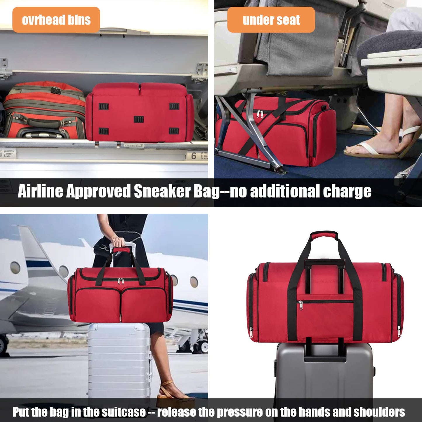 Sneaker Bag Travel Shoes Duffel Bag Men Women Gym Sport Luggage Duffle Carrying Case Bag Divider Adjustable Compartment Portable Soccer Athletic Shoes Carrier Heavy Duty Traveling Accessories (RED)