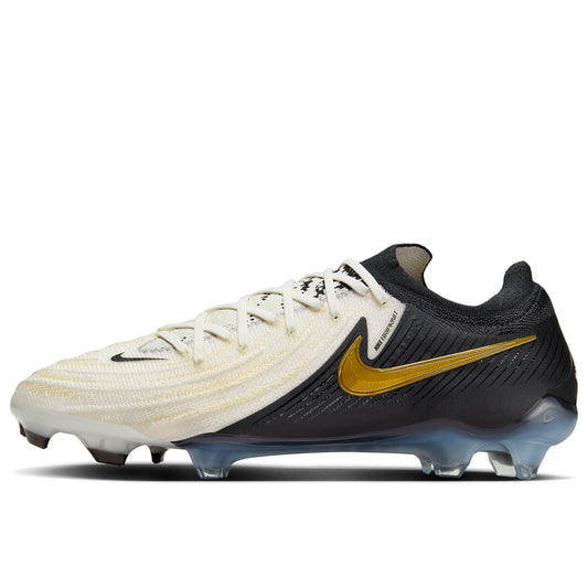 Nike Phantom GX 2 Elite FG Low-Top Soccer Cleats (FJ2559-100, WHITE/BLACK-MTLC GOLD COIN) Size 4.5