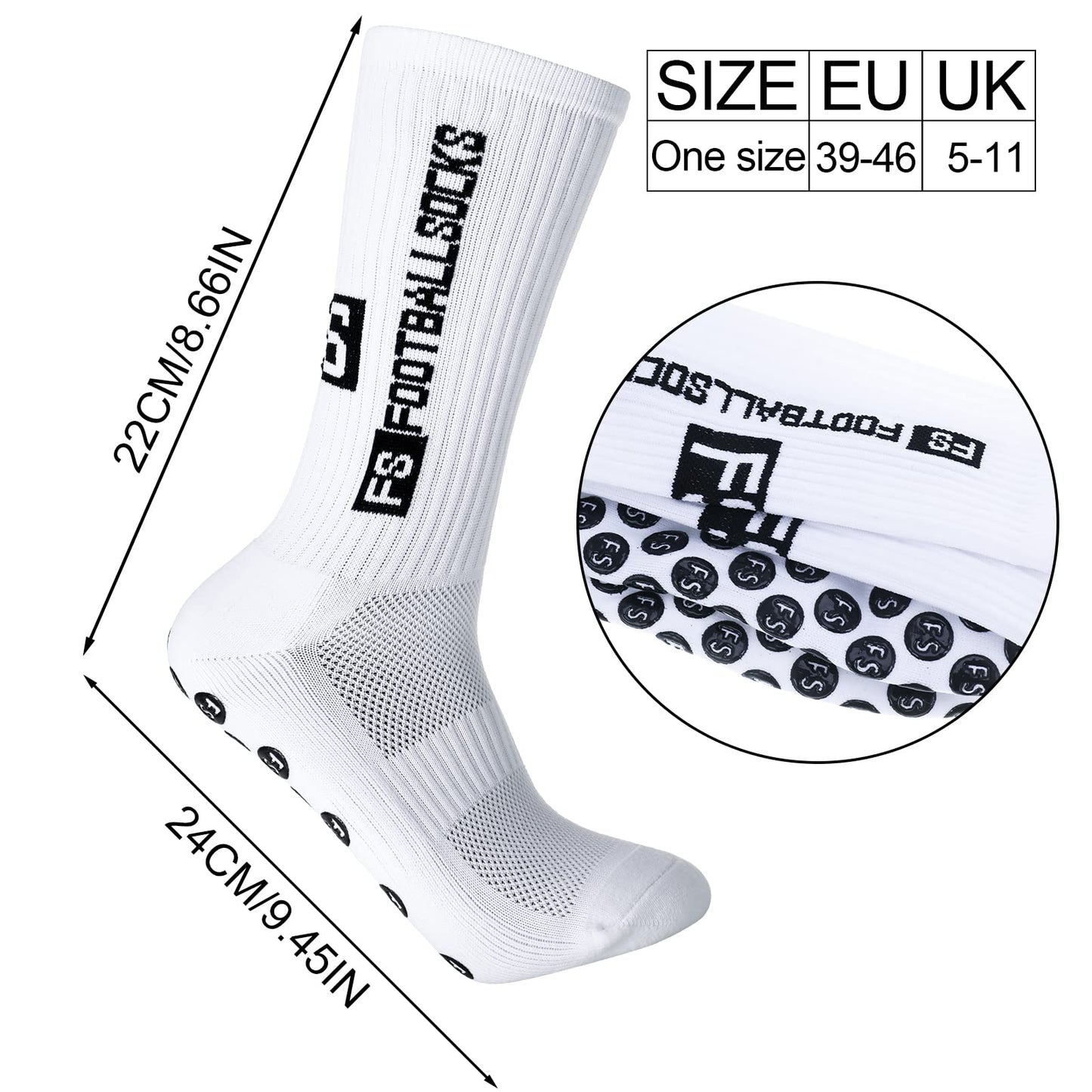 Jspupifip 5 Pairs Grip Soccer Socks for Men Anti Slip Athletic Socks Non-Slip Sports Football Basketball Socks with Grip Pads (White)