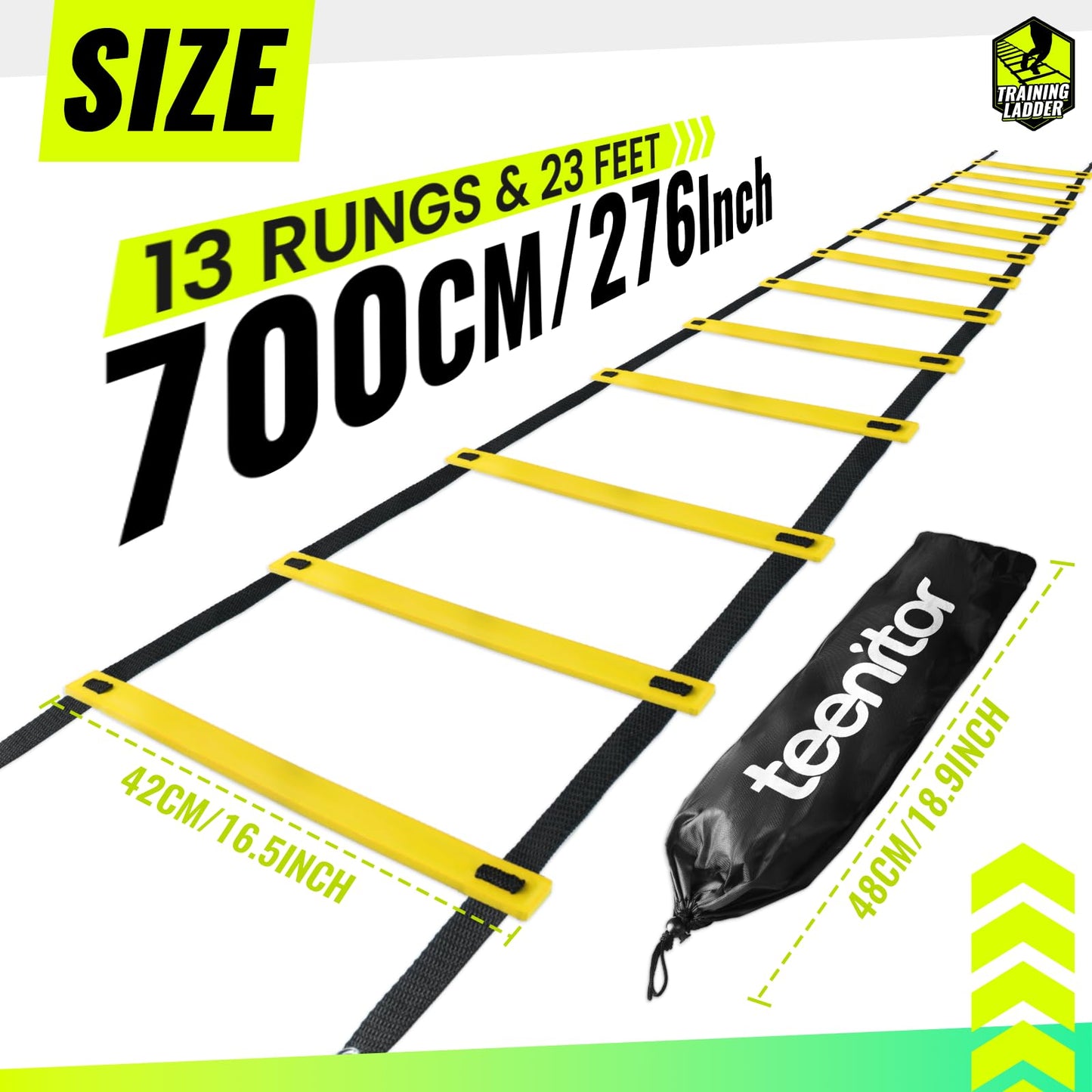 Teenitor 13 Rung Agility Ladder Speed Ladder Training Ladder for Soccer, Speed, Football Fitness Feet Training Carry Bag Agility Training Equipment, Workout Ladder, Sports Agility Ladders for Kids