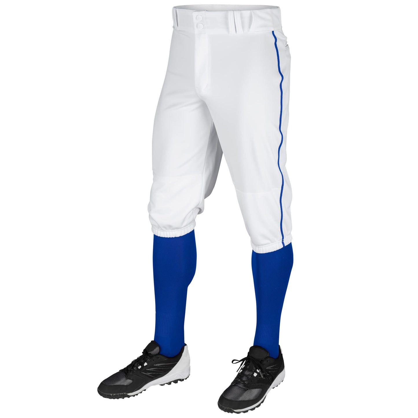 Champro Triple Crown Knicker Style Baseball Pants with Contrast-Color Braid Piping and Reinforced Sliding Areas, White/Royal Pipe, X-Large